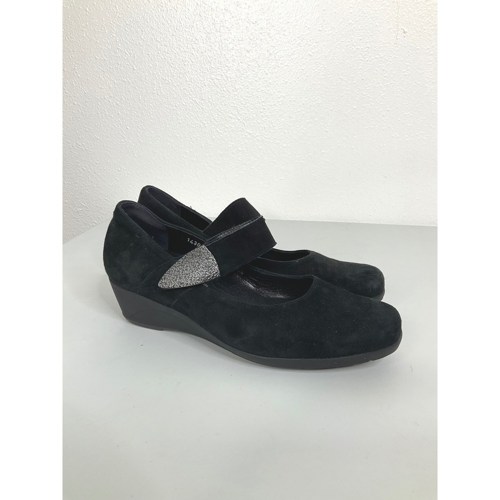 Mephisto Air-Jet Black Suede Mary Jane Wedge Pumps Womens 7.5 EUR 5 Comfort Shoe
